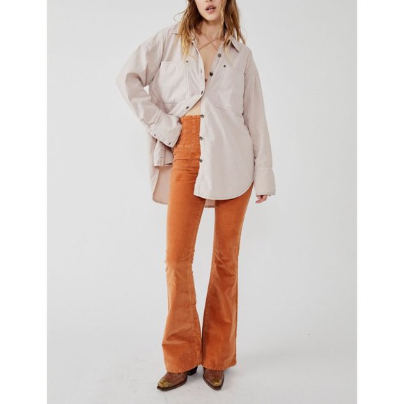 FREE PEOPLE Baby Cord Buttondown / shacket Champagne Dream size M NWOT - Picture 6 of 15